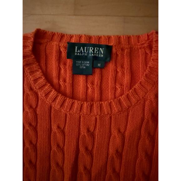 VTG Ralph Lauren Orange Cableknit Cotton Crewneck Sweater M - Picture 4 of 5